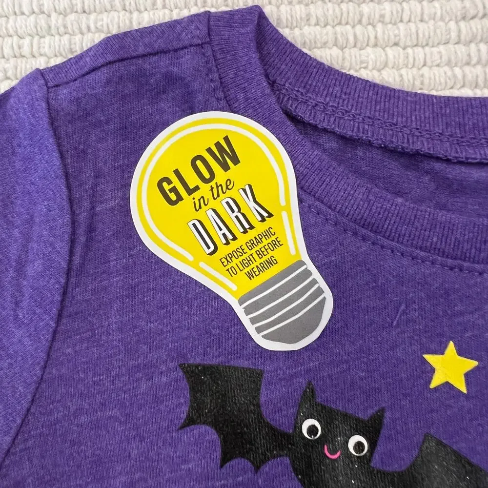NWT Children's Place Girls Purple Glow Halloween Doodle Graphic Tee -SIZE 12-18M